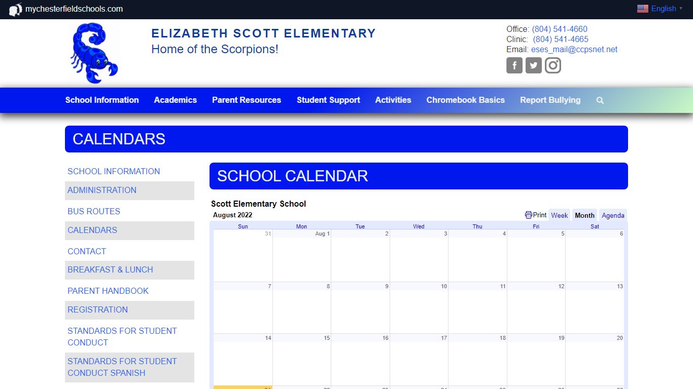 Calendars | Elizabeth Scott Elementary - Chesterfield County Public Schools